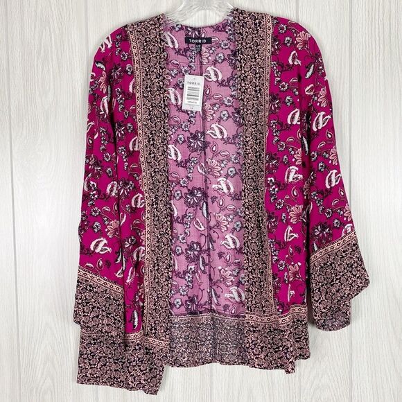 torrid Tops - Torrid | Border Print Cropped Kimono Size1/2